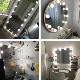Espejo de maquillaje con cableado montado en la pared con 3 tonos de luces  LED regulables, 10 espejos de aumento con control táctil para baño y