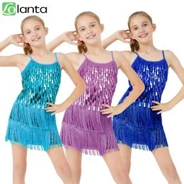Robe Latine Fille – Jupe Danse Salsa/Tango/Rumba – Costume Scintillant Concours & Pratique