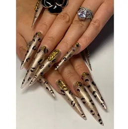 24 Faux Ongles Carrés Motif Léopard Et Noeud - Nail Art, Neufs Sous Blister