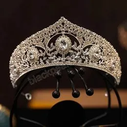 Diamond Tiara Barok Bruid bruiloft kroon hoofdtooi Goud Kleuren Metaal Kristal cirkel Tiara's Haar Sieraden Koningin Koning Diadeem Hoofd Ornamenten