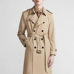 Trench-coat Long En Cuir Homme Manteau Classique Mi-long Simple Boutonnage - Style Business Casual