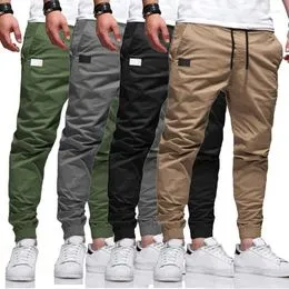 Pantalones Cargo para hombre, pantalón holgado informal, Color sólido,  negro, bolsillo, cintura elástica, largo hasta el