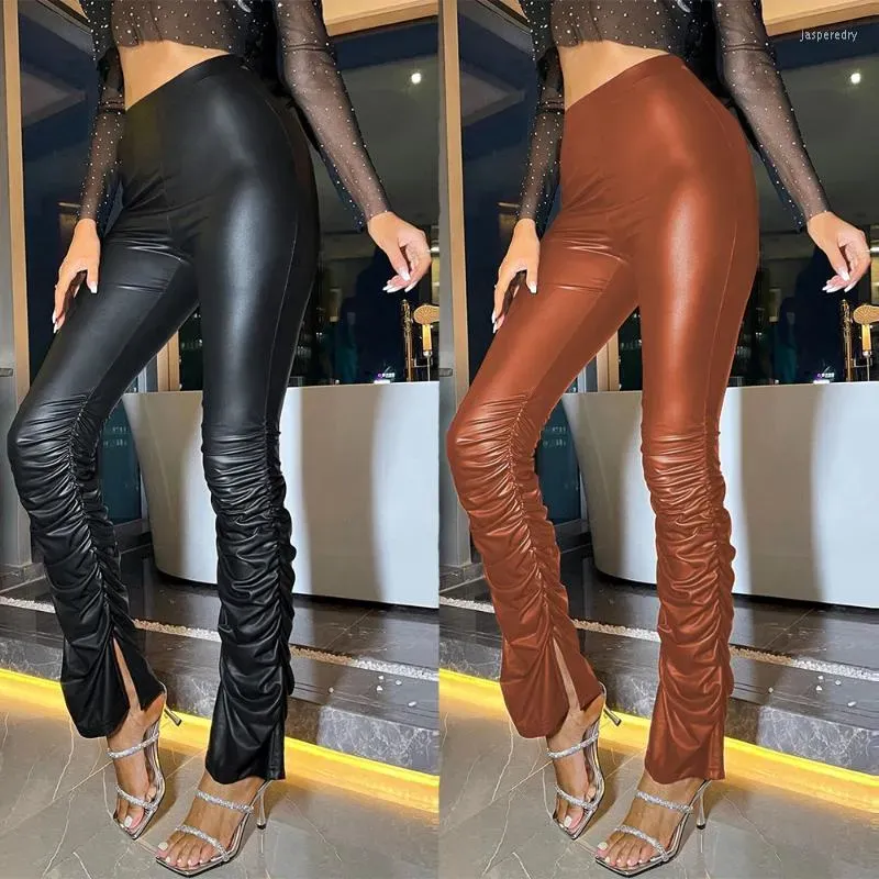  Leggings de piel sintética para mujer, sexy, con cintura alta,  con revestimiento de piel, XXL : Ropa, Zapatos y Joyería