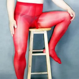 Calcetines altos con encaje para mujer, medias sexys y sedosas,  transparentes, informales, de color liso, ultra brillantes (rojo, talla S)