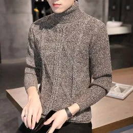 Suéter de cachemira de cuello alto para hombre, suéter grueso de felpa,  Color sólido, moda informal