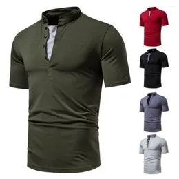 Camiseta de cuello alto falso para hombre, camiseta sólida de verano, blusa  de cuello alto, cuello alto, manga corta, camisa deportiva para hombre