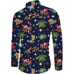 Chemise De Noël Homme à Manches Longues - Coupe Slim, Motifs Funky Et Festifs - Taille M à XXXL En Coton