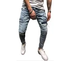 Nouveau pantalon homme style pop italien déchiré imprimé huilé jean noir  maigre