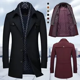 GUOCU Homme Manteau en laine mélangée Veste d'affaires Caban Trench Duffle-Coat Hiver Chaud Veste épaisse Mi-Longueur Manteau d'hiver Coupe-vent Blouson Classique Pardessus J002Vin rouge S