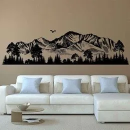 Adhesivo decorativo para pared de montañas, color gris, crema, decoración  del hogar para habitación de los niños, cuarto de bebé, águilas, pinos