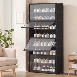 Meuble à Chaussures 12 Cases Avec Portes Transparentes - Modulable, Haut Et Étroit (Blanc), Pour Entrée Ou Chambre