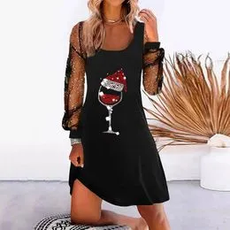 Robe De Noël Femme Style Rétro - Imprimé Festif - Manches Longues - Tunique Décontractée élégante - Pour Fête Et Soirée