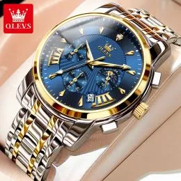 OLEVS Horloge voor mannen UK roestvrij staal designer diamanten jurk heren polshorloges voor mannen waterdicht met datum en dag analoge quartz horloges, Goud, armband