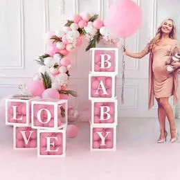 Decoraciones de baby shower Cajas de globos para bebés bloques con 30 letras  para niño niña 1er cumpleaños, oso de peluche baby shower, despedida de  soltera, parte de revelación de género