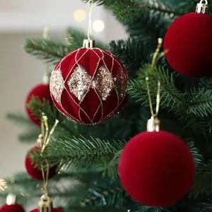 Lot De 40 Boules De Noël En Velours Bordeaux - 6 Cm, Incassables Avec Crochets, Pour Décoration Sapin Et Maison