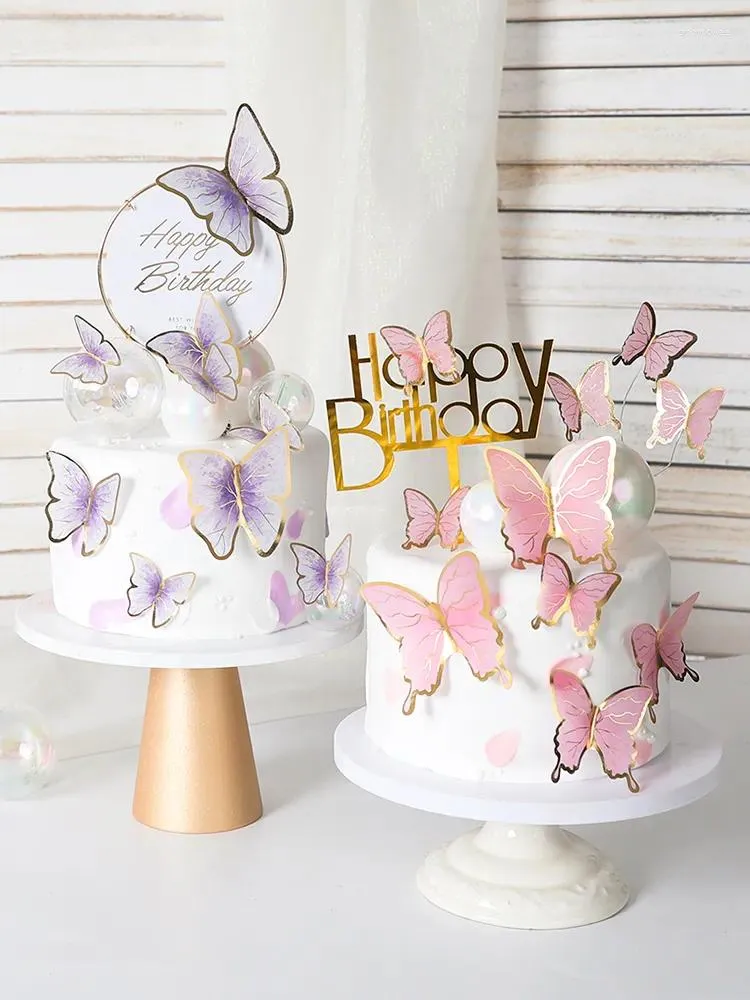 10 peças, decoração de bolo de borboleta de papel de simulação de