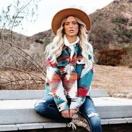 Veste Flanelle Bohème Femmes - Imprimé Aztec Western Rétro à Manches Longues