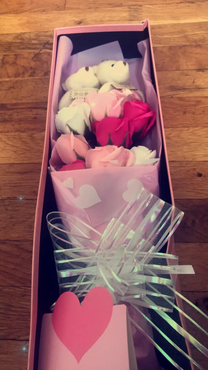 12 Roses En Fleur De Savon - Coffret Cadeau Romantique Avec Ours En Peluche Pour Saint Valentin, Anniversaire Ou Fête Des Mères