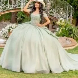 Sprankelende pailletten Quinceanera Jurken Kant Off Shoulder Pageant