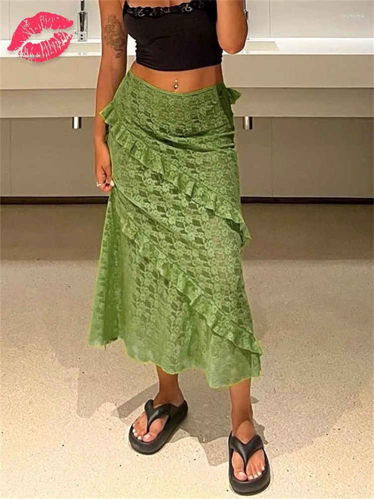 Green Pearl Beading Tulle Skirt Women 2022 New Fashion Midi Long Mesh Skirt  Female High Waist Tutu Skirts Jupe Longue
