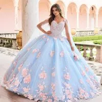 Vestido Xv Años 15 Años Fino Cenicienta Azul Quinceañera