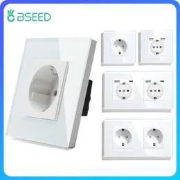 BSEED-Enchufes de pared estándar de la UE, enchufes triples eléctricos de  cristal, USB, carga de teléfono tipo c