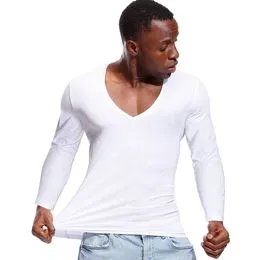  Camiseta básica de punto sólido para hombre, cuello