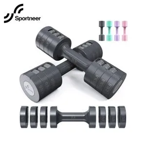 Sportneer Verstelbare halterset: elk 1kg/1,5kg/2kg/2,5kg (2kg-5kg per paar), 4-in-1 halterset vrouwen, gewichten voor vrouwen, verstelbaar halterpaar voor thuisgymnastiek fitnesstraining (paars