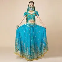 4pcs / set Traje de danza del vientre Disfraz de Bollywood Vestido indio  Mujeres Bailarinas Conjuntos de disfraces Falda tribal
