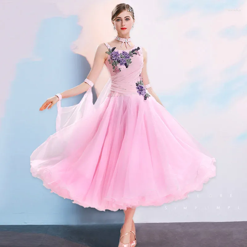 Abito Da Ballo Da Sala Professionale Per Donna, Con Gonna Floreale, Per Competizioni Di Valzer, Foxtrot, Flamenco E Latino, Taglie S-XXL, Tessuto Morbido Ed Elastico, Adatto A Rumba, Samba E Cha Cha