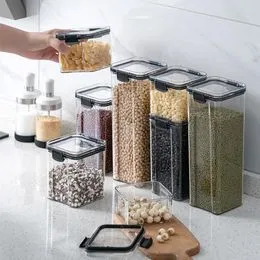 Contenedores de almacenamiento de alimentos para cocina, con tapas  multigrano contenedores transparentes, latas herméticas para el hogar