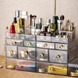  Organizador de joyas con 3 cajones, caja de joyería acrílica,  aretes, anillos, collares, pulseras, caja de exhibición, regalo para  mujeres y niñas, soporte para aretes, divisores de almacenamiento sin polvo  para organización, pantalla transparente