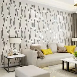 ​Rollo de papel pintado para paredes QIHANG de gran calidad, estilo de  curvas simples, no madera, color negro y gris