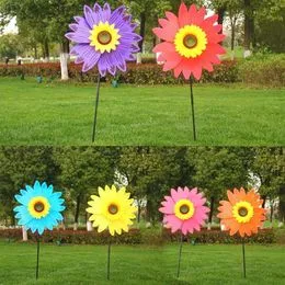 BELUAPI Metalen zonnebloem windmolen, bloem wind spinner met grond spel, verticale sculptuur spel wind spinner catcher voor buiten tuin tuin gazon decoratie (31 inch