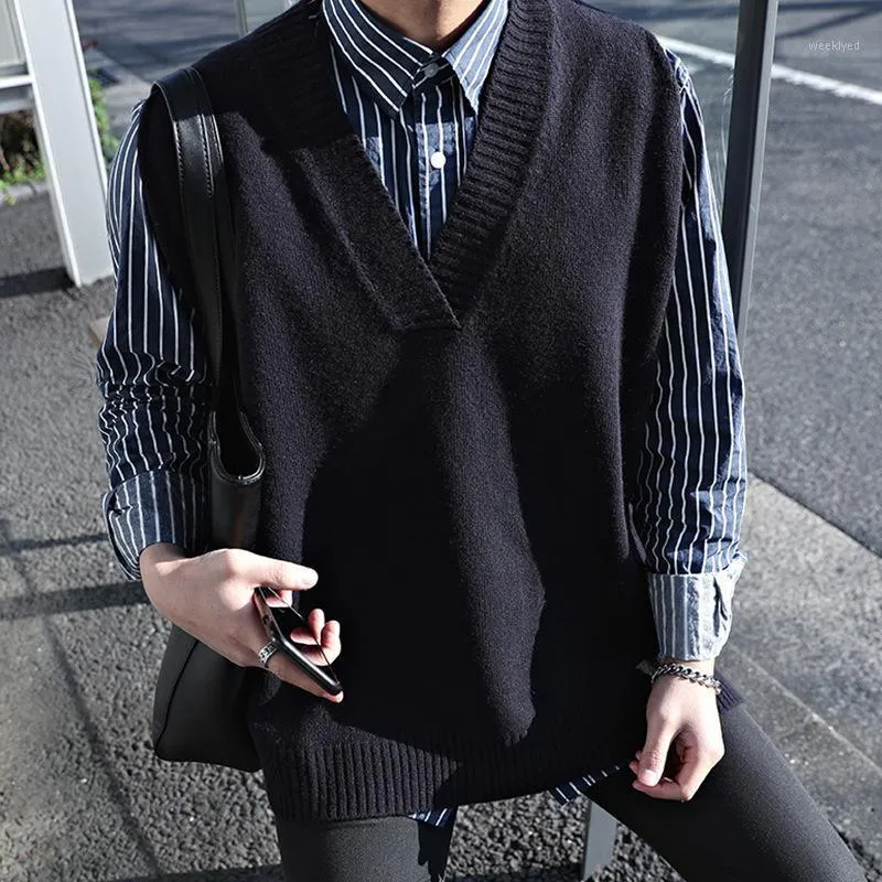 IEFB-Chaleco de punto de estilo coreano para hombre, suéter holgado sin  mangas con cuello en V personalizado, moda de otoño, 2023