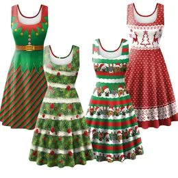 Robe De Noël En Tricot Pour Femme - Imprimé Renne Ou Sapin, Couleurs Noir Ou Rouge, 50% Viscose, 28% Polyester, 22% Nylon, Confortable Et élégante Pour Fêtes