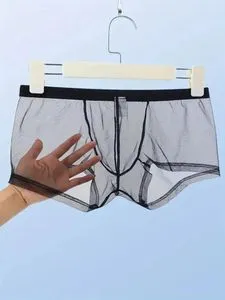 Heren Satijn Ice Silk Comfortabele Boxers Slips, Satijn Ondergoed Comfortabele Ademende Heren Slips (Brown,Gray,Blue,4XL