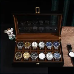  Caja rectangular de madera para relojes, organizador de relojes  de 3 bits, caja de exhibición, caja de paquete, gabinete de vidrio, ataúd  de madera para relojes (color negro) (marrón) caja de