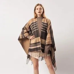 Chales y envolturas de moda para mujer, poncho de frente abierto, cárdigan  de invierno, suéter de bloque de color