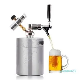 Barril de cerveza de 2 litros, mini barril de cerveza portátil de acero  inoxidable con grifo, sistema dispensador de cerveza artesanal a presión  para