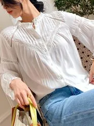 Comprar Primavera otoño blusa blanca bordado pulóver mujer manga larga  Casual moda camisa suelta señora Top Vintage Chic ropa femenina