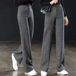 Pantalones de trabajo de tubo recto suelto de pierna ancha para mujer,  estilo casual, color sólido, cintura alta, con múltiples bolsillos