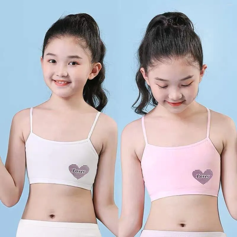 2pcs/Lot Teen Bra Girl Vest Cotton Big Girl's Sports Lingerie Adolescente  Kids Underwear Letter Racerback