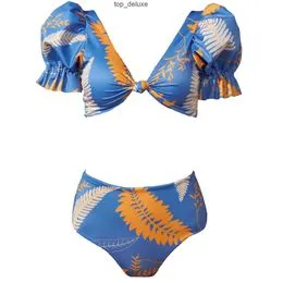 Traje De Baño Para Mujer Con Volantes De Hombro Fuera Sexy Apretado Color  Sólido Split Trajes Ropa De Playa Bikini Conjunto