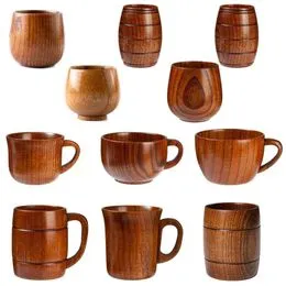 3 Gobelets En Bois Rétro 150ml - Tasses à Bière Vin Eau Style Vintage Naturel