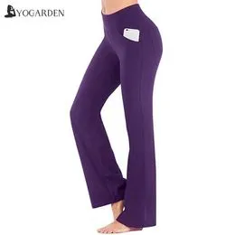 Pantalones De Yoga Acampanados Largos Para Mujer Con Bolsillo, Mallas  Acampanadas Informales De Entrenamiento De Cintura Alta Para Mujer, Ropa  Deporti