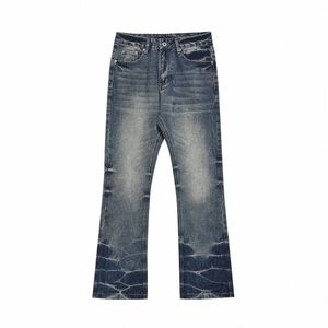 mer Distred Retro Blue Denim Pantalons Hommes High Street Casual Jeans évasés Hommes Pantalons h13v #