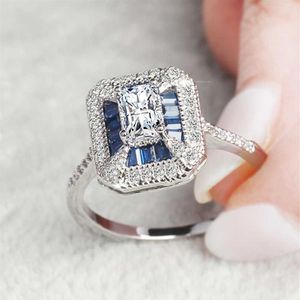 Bijoux de mariage en or 14 carats, bague saphir carrée pour femmes, péridot Anillos topaze bleue, pierres précieuses Bizuteria, bijoux en diamant Rings2350