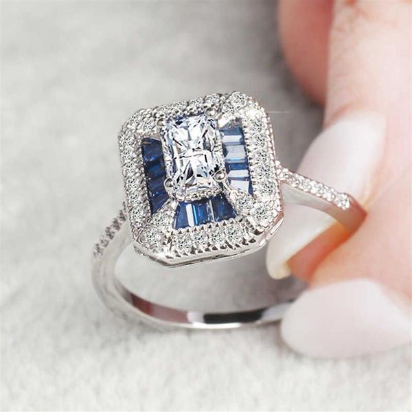 Anillo de zafiro cuadrado de joyería de oro de 14 quilates para mujer, Anillos de peridoto, Topacio azul, piedras preciosas, joyería de diamantes, Rings2350
