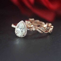 Bruiloft 14K Rose Gold 1.5ct Pear Cut Moissanit Engagement Band / Anniversary / Moissanite / Bridal Ring Set